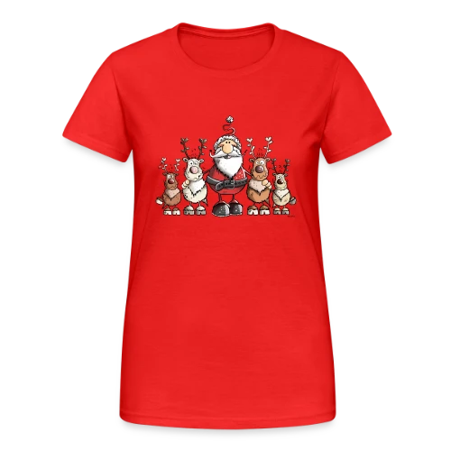 Père Noël entouré de rennes - Scène hivernale - T-shirt Gildan épais femme
