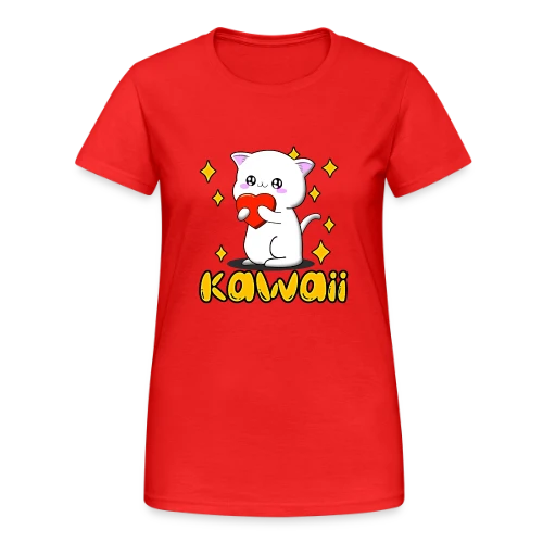 Chat Kawaii Cœur Scintillant - T-shirt Gildan épais femme