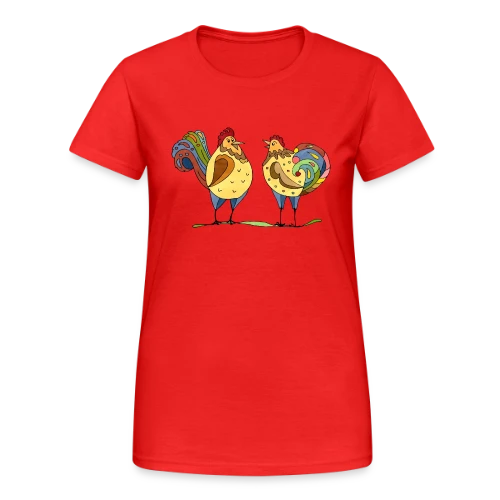 Duo Coq & Poule Champêtre - T-shirt Gildan épais femme