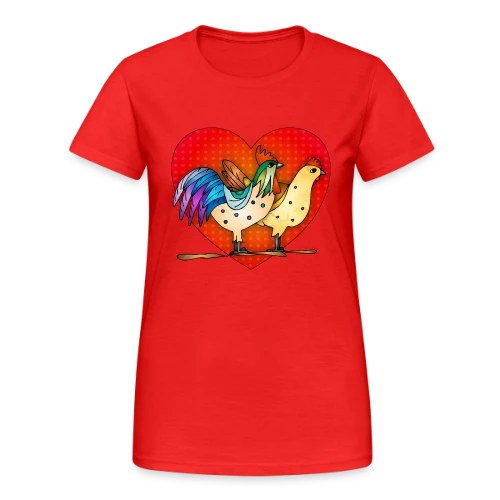 Duo Coq et Poule Champêtre - T-shirt Gildan épais femme