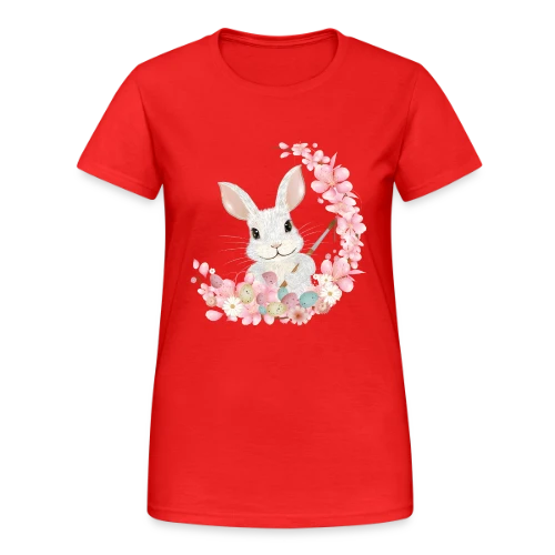 Lapin de Pâques Enchanteur: Fleurs et Pinceau Pastel - T-shirt Gildan épais femme