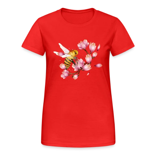 Abeille Volante et Magnolias – Dessin Main Élégant - T-shirt Gildan épais femme