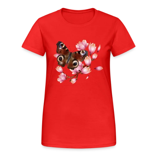 Papillon Paon et Magnolia Rose : Élégance Naturelle - T-shirt Gildan épais femme