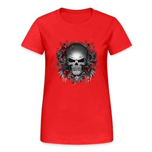 Crâne Gothique Mystique aux Roses Rouges - T-shirt Gildan épais femme