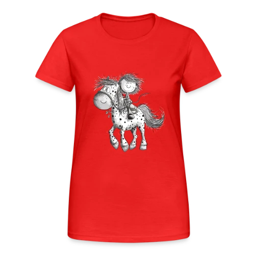Cheval et cavalier rigolos - Dessin animé - T-shirt Gildan épais femme