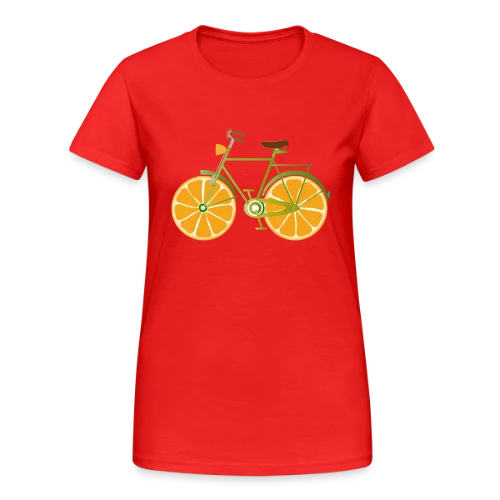 T-shirt Vélo Fruitix : L'Original Fun aux Roues Oranges - T-shirt Gildan épais femme