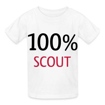 100% Scout - Kinder T-Shirt von Russell - Weiß - Vorne - AI Model Kid Male (0cm)