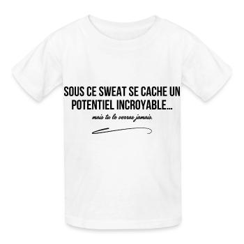 Unter diesem Sweatshirt verbirgt sich unglaubliches Potenzial - Kinder T-Shirt von Russell - Weiß - Vorne - AI Model Kid Male (0cm)