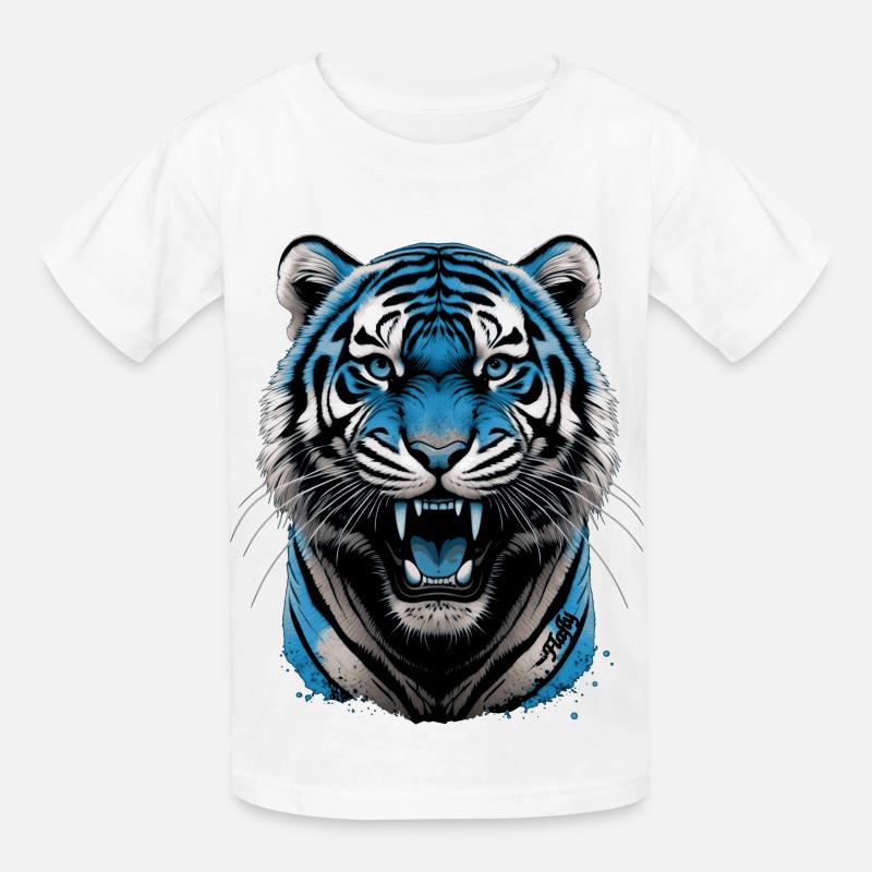 Blauer Tiger 💙 - Kinder T-Shirt von Russell - Weiß