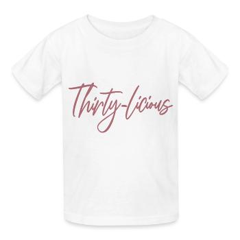 Thirty-Licious Funny 30th Birthday Party Männer Frauen - Kinder T-Shirt von Russell - Weiß - Vorne - AI Model Kid Male (0cm)