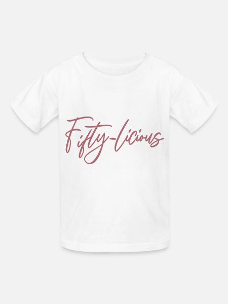 Fifty-Licious Grappige 50e Verjaardagsfeest Mannen Vrouwen - Børne-T-shirt fra Russell - hvid