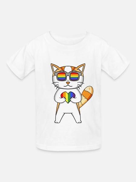 LGBT Katze Regenbogen - Kinder T-Shirt von Russell - Weiß