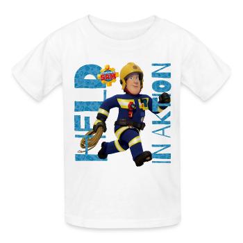 Feuerwehrmann Sam™ Held In Aktion Cooles Design - Kinder T-Shirt von Russell - Weiß - Vorne - AI Model Kid Male (0cm)