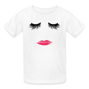 Frauengesicht Wimpern Kussmund Pinke Lippen - Kinder T-Shirt von Russell - Weiß - Vorne - AI Model Kid Male (0cm)