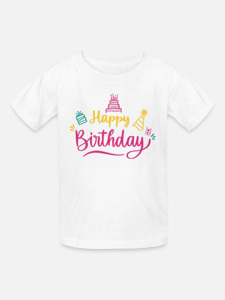 Happy Birthday Bunte Schrift - Kinder T-Shirt von Russell - Weiß