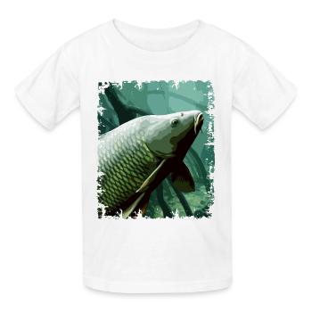 Unterwasser-Karpfenfischerei-Design - Kinder T-Shirt von Russell - Weiß - Vorne - AI Model Kid Male (0cm)
