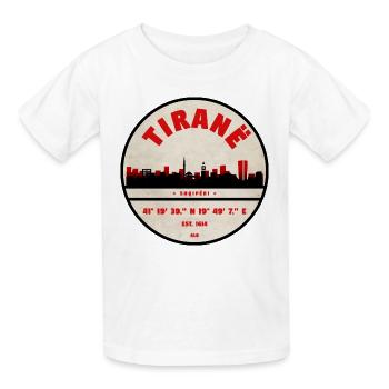 Timbre en caoutchouc vintage Tirana Skyline - T-shirts Russell Enfant - blanc - Devant - AI Model Kid Male (0cm)
