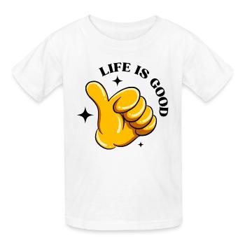Das Leben ist gut, das Leben ist gut, das gute Leben - Kinder T-Shirt von Russell - Weiß - Vorne - AI Model Kid Male (0cm)