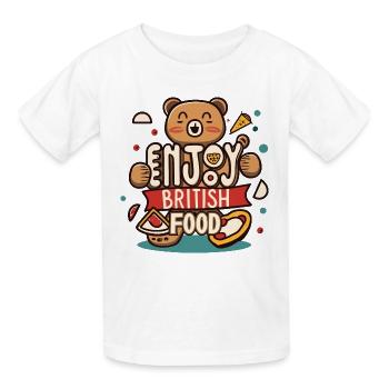 Enjoy British Food - British Food Day Typography - Kids T-Shirt by Russell - white - Front - AI Model Kid Male (0cm)