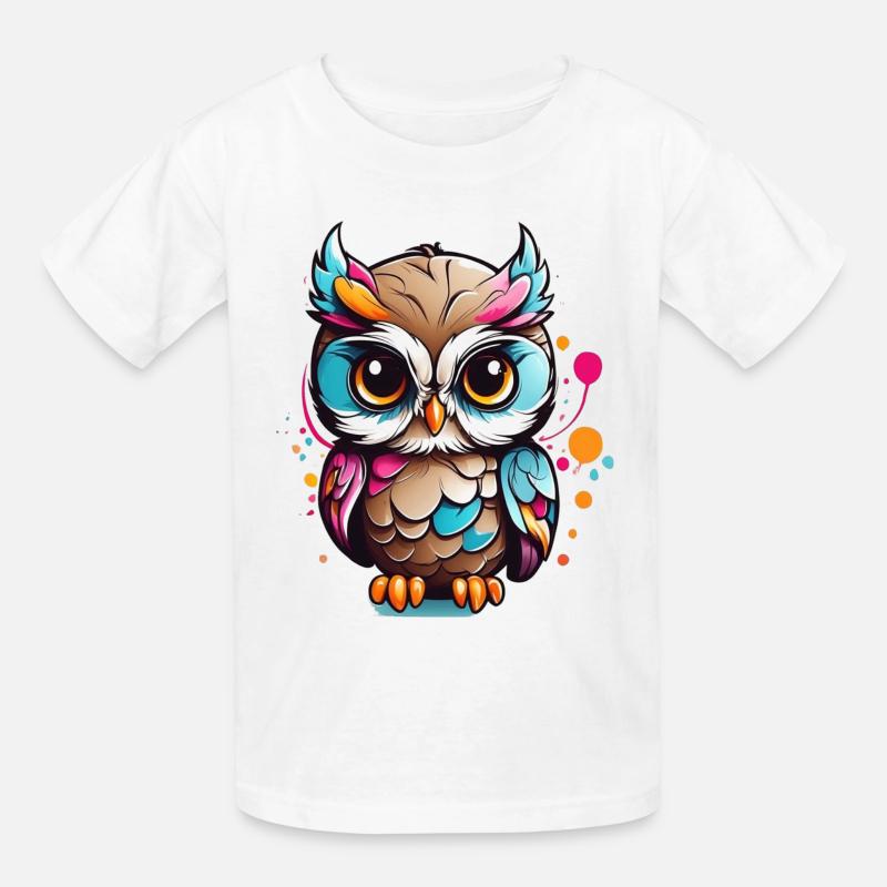 Bunte Eulenfigur im Pop Art Stil - Kinder T-Shirt von Russell - Weiß