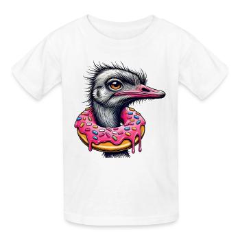 witziger Augenschmaus - Vogel Strauß mit Donut - Kinder T-Shirt von Russell - Weiß - Vorne - AI Model Kid Male (0cm)