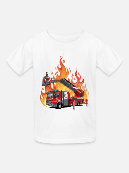 Feuerwehr und Flammen - Kinder T-Shirt von Russell - Weiß