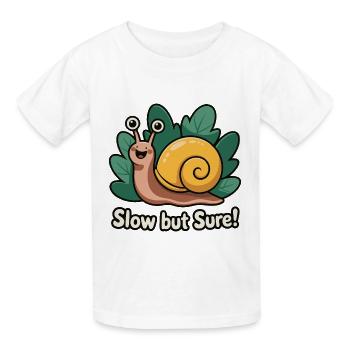 Skurrile Schnecke mit Phrase - Kinder T-Shirt von Russell - Weiß - Vorne - AI Model Kid Male (0cm)