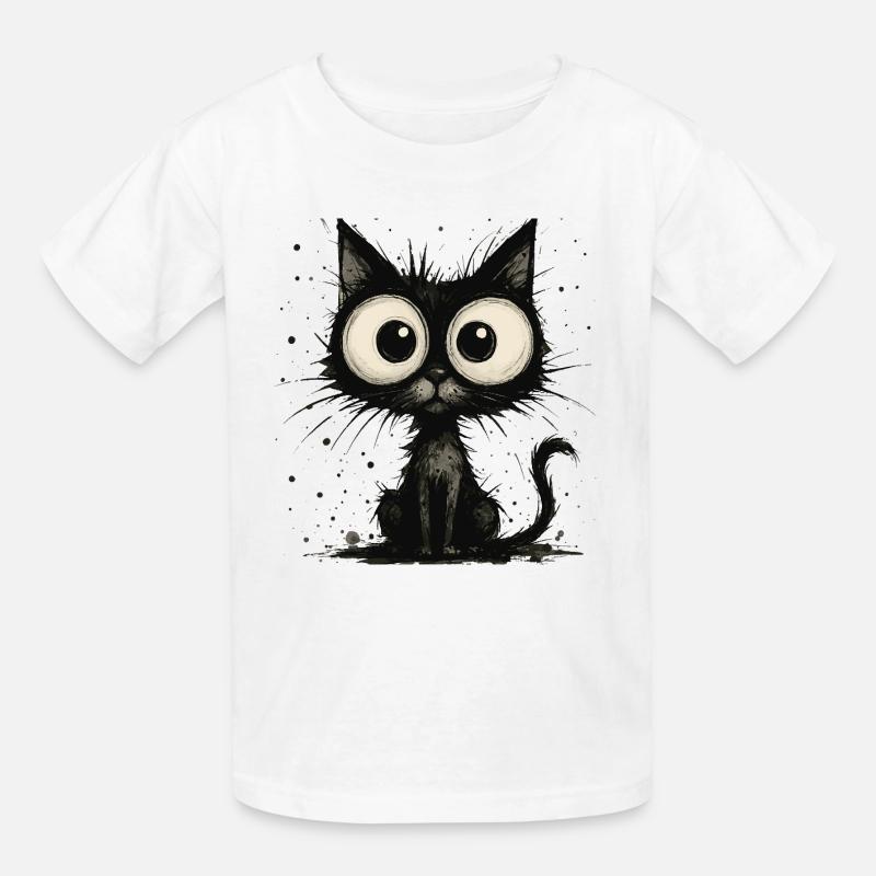 Drôle de chat noir avec de grands yeux – splash - T-shirts Russell Enfant - blanc