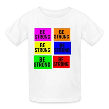 Seien Sie stark Farbblock-Typografie - Kinder T-Shirt von Russell - Weiß - Vorne - AI Model Kid Male (0cm)