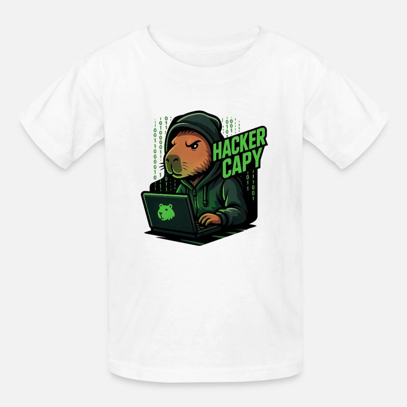 Hacker Capy – Cyber Capybara Tech - Kids T-Shirt by Russell - white