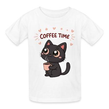 Chat Noir Café Heureux - T-shirts Russell Enfant - blanc - Devant - AI Model Kid Male (0cm)