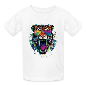 Säbelzahntiger Smilodon Raubkatze Säbelzahn Tiger - Kinder T-Shirt von Russell - Weiß - Vorne - AI Model Kid Male (0cm)