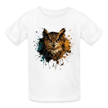 Eule Aquarell – Color Splash Tierkunst - Kinder T-Shirt von Russell - Weiß - Vorne - AI Model Kid Male (0cm)