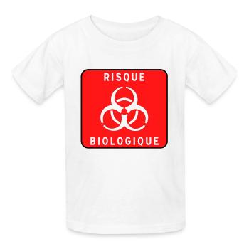 Biologisches Gefahrzeichen, Infektionsrisiko, Material - Kinder T-Shirt von Russell - Weiß - Vorne - AI Model Kid Male (0cm)