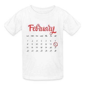 Calendrier de février en écriture rouge - Saint-Valentin - T-shirts Russell Enfant - blanc - Devant - AI Model Kid Male (0cm)