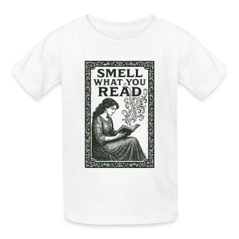 Riech was du liest | Büchergeruch - Kinder T-Shirt von Russell - Weiß - Vorne - AI Model Kid Male (0cm)
