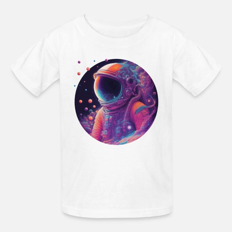Astronaute néon dans l’espace couleur - T-shirts Russell Enfant - blanc