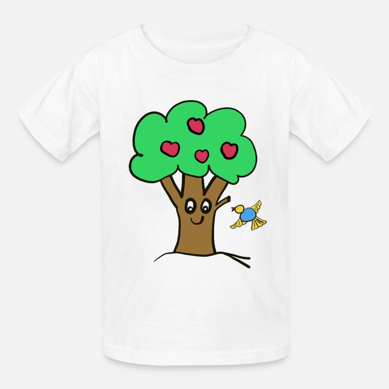 Apple Tree Tree Nature Bird - Kids T-Shirt by Russell - white