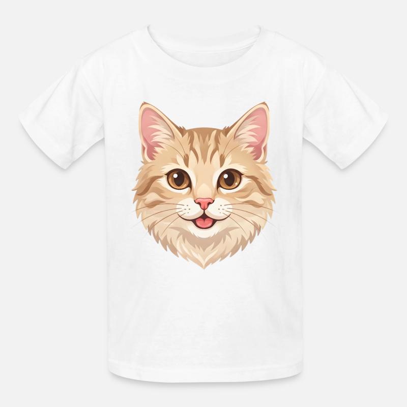 Chat roux de dessin animé mignon et joyeux - T-shirts Russell Enfant - blanc