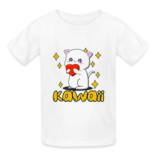 Chat Kawaii Cœur Scintillant - T-shirts Russell Enfant