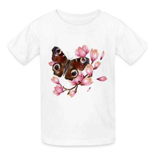 Papillon Paon et Magnolia Rose : Élégance Naturelle - T-shirts Russell Enfant