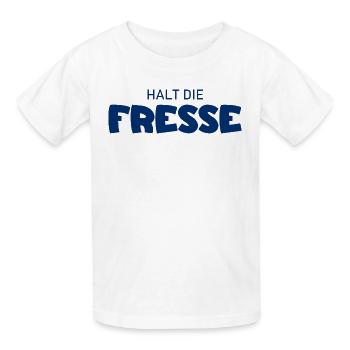 Halt die Fresse - Cooler Spruch - Kinder T-Shirt von Russell - Weiß - Vorne - AI Model Kid Male (0cm)