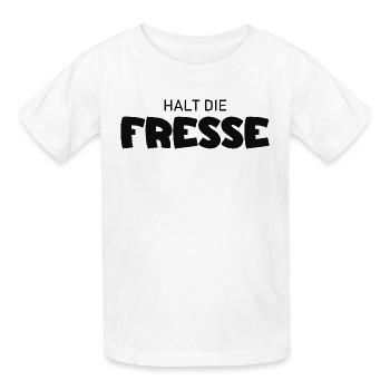 Halt die Fresse - Cooler Spruch - Kinder T-Shirt von Russell - Weiß - Vorne - AI Model Kid Male (0cm)