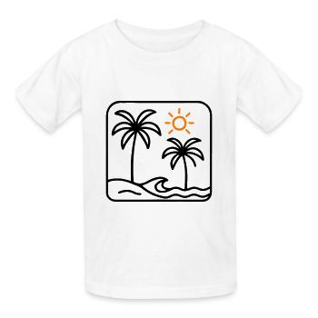 Island Summer Sea Palm Trees - Kids T-Shirt by Russell - white - Front - AI Model Kid Male (0cm)