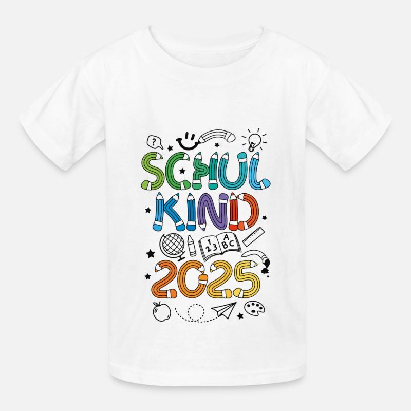 Schulkind 2025 Doodle Einschulung Schulanfang - Kinder T-Shirt von Russell - Weiß