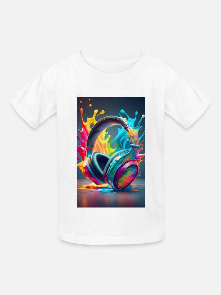 Bunte Kopfhörer - Kinder T-Shirt von Russell - Weiß