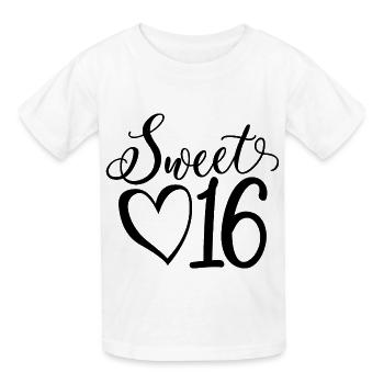 Süßes sechzehn süßes Geschenk zum 16. Geburtstag 16 Jahre alt - Kinder T-Shirt von Russell - Weiß - Vorne - AI Model Kid Male (0cm)