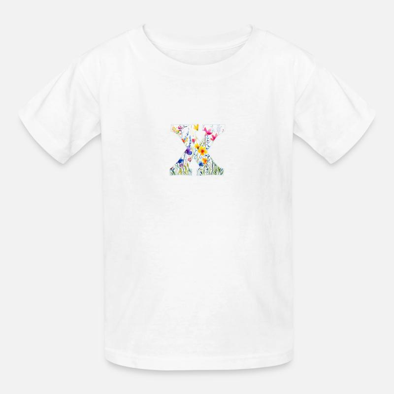 Buchstabe X, Monogramm, Blumenmuster - Kinder T-Shirt von Russell - Weiß