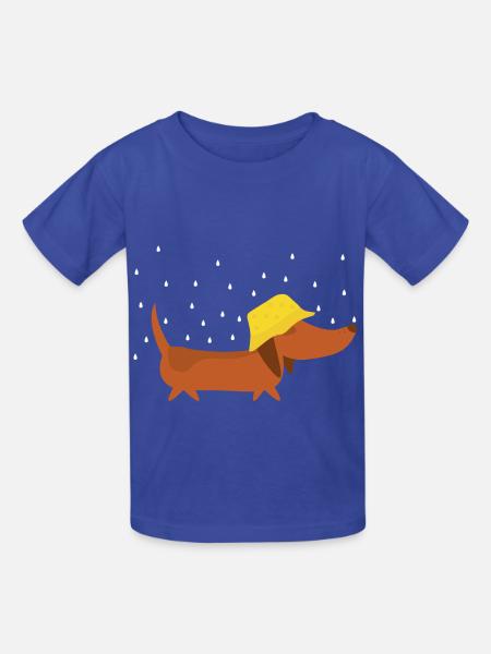 Dackel mit Regenhut - Kinder T-Shirt von Russell - Royalblau