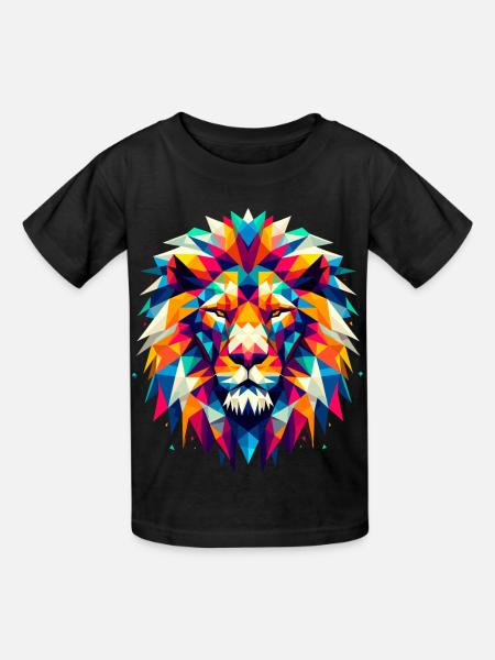 Löwe geometrisch bunt Geschenk - Kinder T-Shirt von Russell - Schwarz